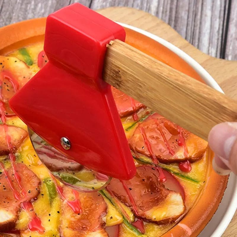 Axe Bamboo Handle Pizza Cutter, Stainless Steel Rotating Blade Pizza Pastry Pasta Dough Cutting Tools, New Portable Round Pizza Pizza Cutter Axe Bamboo Handle Pizza Cutter, Stainless Steel Rotating Blade Pizza Pastry Pasta Dough Cutting Tools, New Portable Round Pizza Pizza Cutter